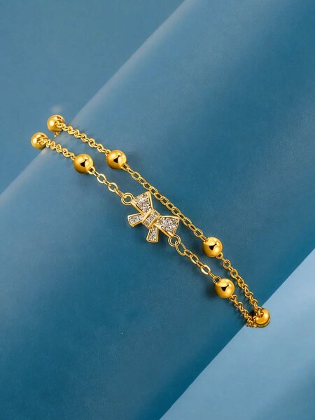 Shein - 1Pc Elegant Luxury Double-Layer Bowknot Bracelet