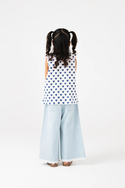 White Heart Printed Button Top