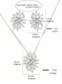 Shein - 3pcs Fashionable Minimalist Copper Cubic Zirconia Irregular Tassel Necklace And Earrings Set