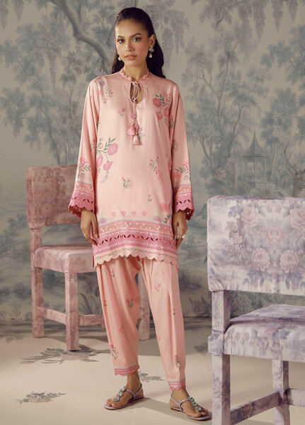 Sahar Unstitched Printed Marina Twill 2 Piece Suit Blushing Petals Winter Collection