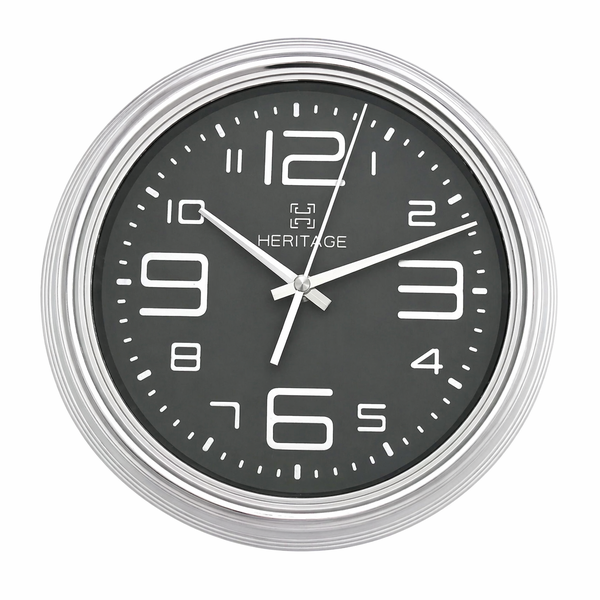 Heritage 15-Inch Modern Grey Wall Clock with Silver Frame – Silent Sweep Movement Decorative Clock for Home & Office
