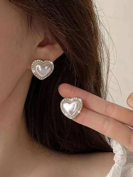 Shein - 5pcs/Set Rhinestone Geometric Square, Heart, Bowknot & Pearl Decor Tassel Earrings
