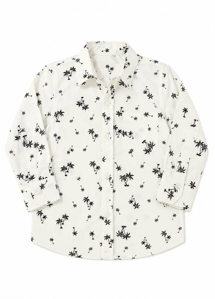 Lambkin Kids RTW Printed Cotton 1 Piece White Palm Boys Shirt - Casual Collection