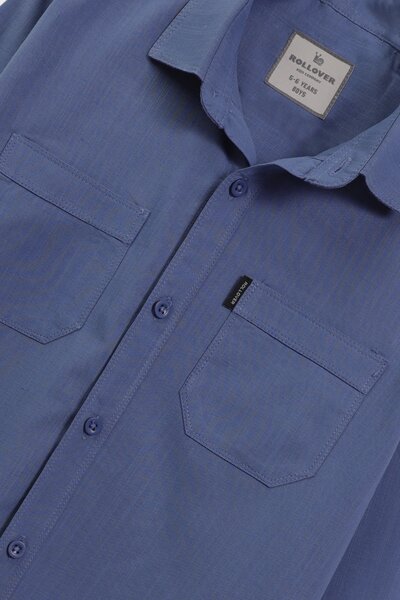 Boys Solid Blue Cotton Shirt
