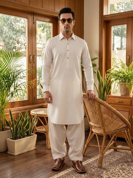 Off White Designer Shalwar Kameez (SK-736)