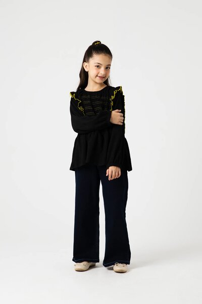 Midnight Black Smocked Dobby Top
