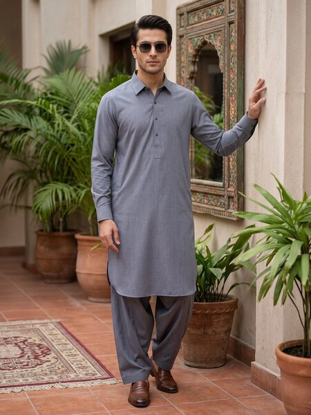 Grey Designer Shalwar Kameez (SK-727)