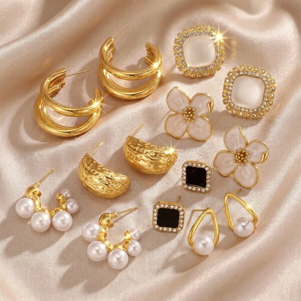 Shein - 14pcs Luxury Pearl Earrings Set