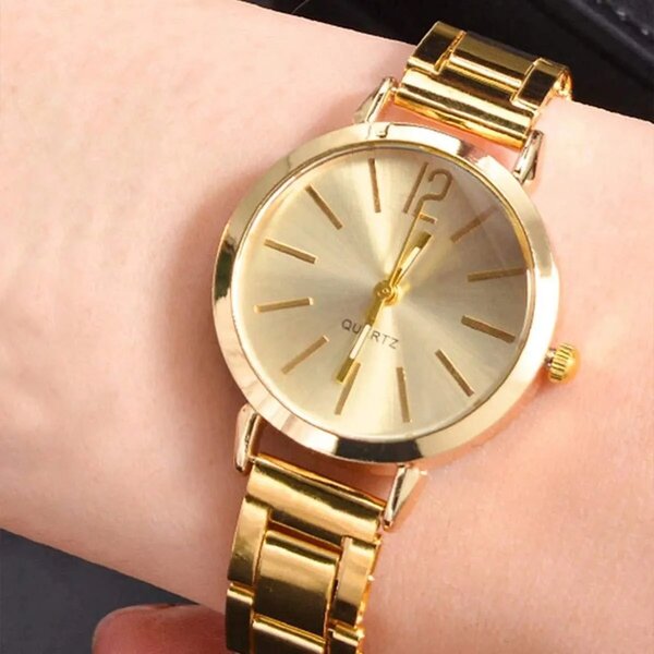 Shein - 1pc Roman Graduated Steel Strap Women's Watch - Gold