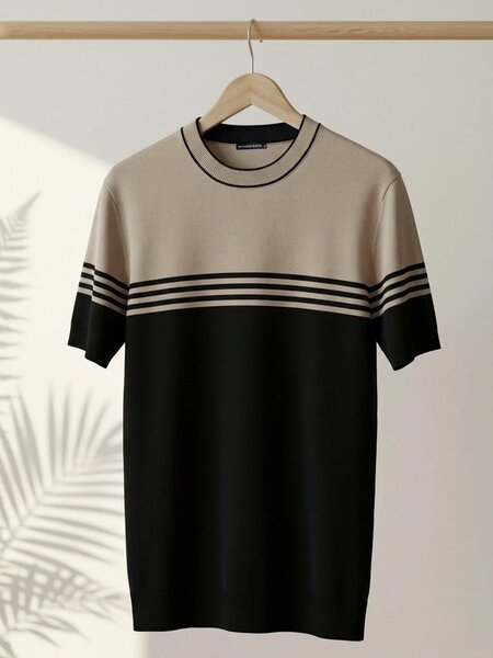 Brown & Black Premium Knitted Crew Neck T-Shirt (SKCN-072)