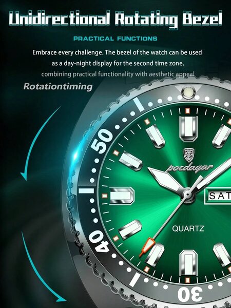 Shein -  1pc Business Men's Stainless Steel Waterproof Luminous Quartz Watch,