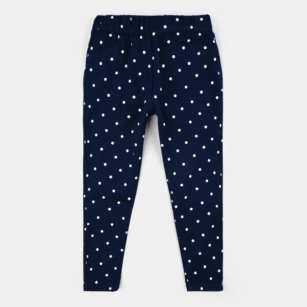 Girls Polka Dot Cotton Twill Jeggings – Navy