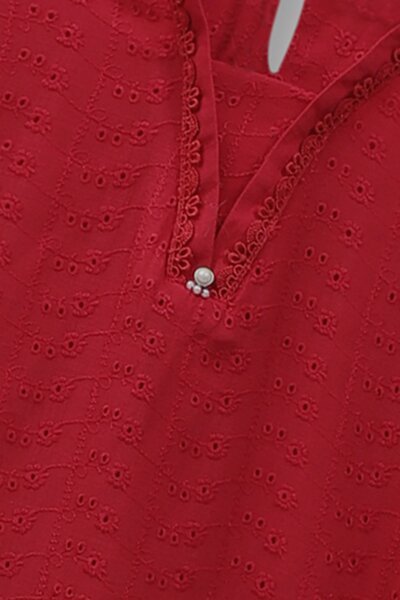 Red Chikankari Suit Set - 3pc