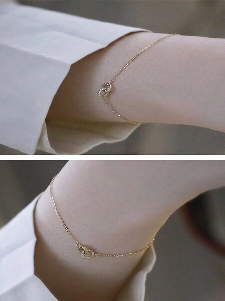 Shein - 1pc Luxurious Japanese Korean S925 Sterling Silver Loop By Loop Bracelet For Women Circular Double Ring Gold Plated Bracelets Gift