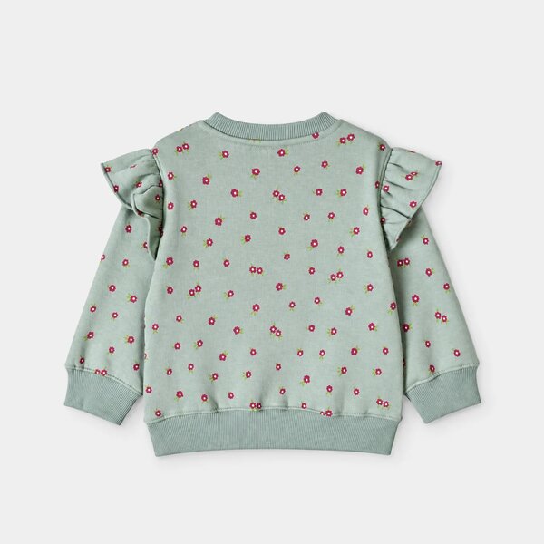 Girls Fleece Sweatshirt Flowers Pattern- Sea Green