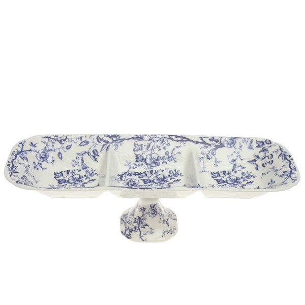 Blue & White Pedestal Dry Fruit Dish 5 x 14 Inch – Elegant Ceramic Divided Serving Platter