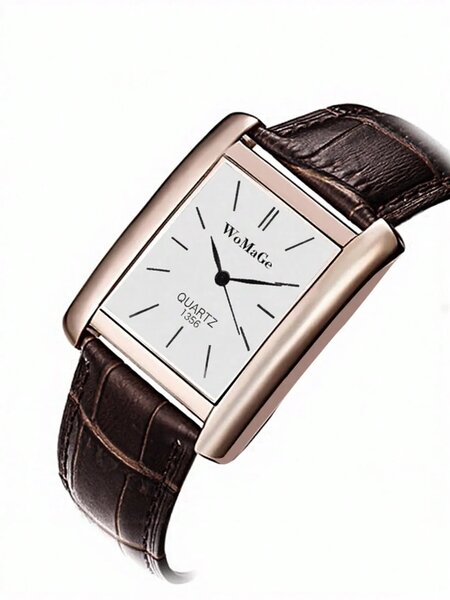 Shein - 1Pc Elegant Minimalist Square Men'S Watch, Luxury Rose Gold Rectangular Wristwatch