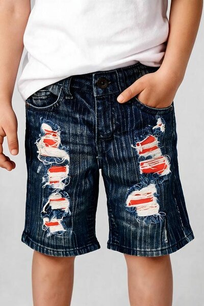 TI Boy's Contrast Distressed Denim Shorts