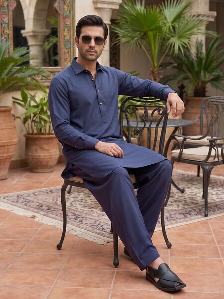 Navy Designer Shalwar Kameez (SK-750)