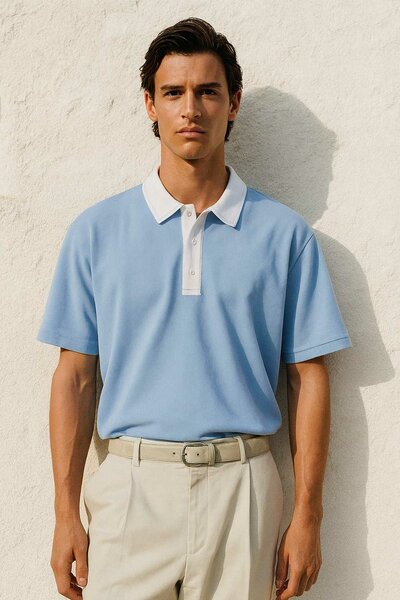 Polo Republica Men's Contrast Collar Oversized Polo Shirt
