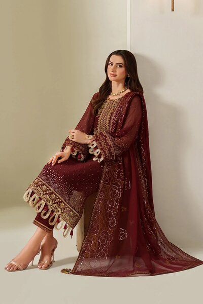 Alizeh Fashion Unstitched Embroidered Chiffon 3 Piece Suit AF26UCF AF-HM-4047-Kavya - Festive Collection