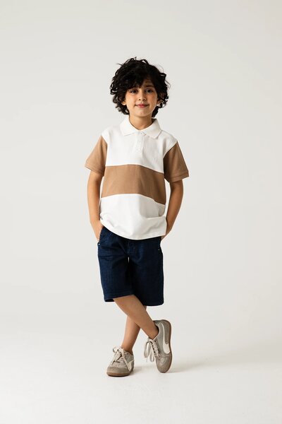 Boys Off-White Beige Panel Polo