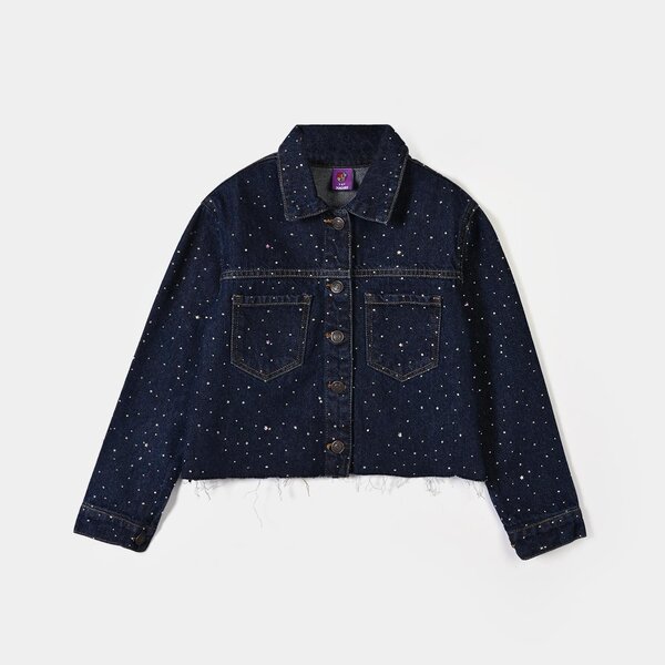 Girls Denim Rigid Woven Jacket Studs - Dark BLUE