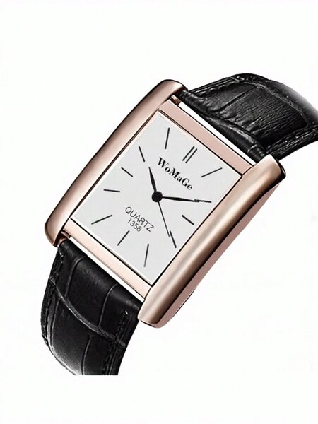 Shein - 1Pc Square Men'S Watch, Rose Silver Case, Unisex