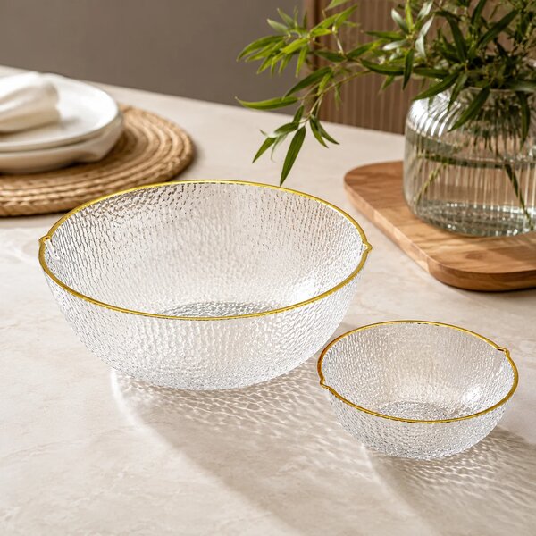 7 Pcs Fruit Bowl Set – Textured Serving Set in Iridescent, Black, Green, Grey, Pink, Amber, Brown, Red, Golden & Clear