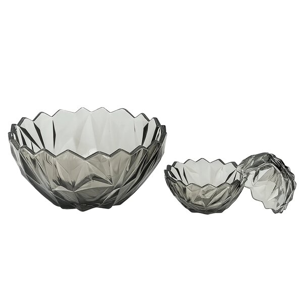 Smoky-Tinted Crystal-Cut 7-Piece Fruit & Serving Bowl Set – Premium Coloured Pressed Glass