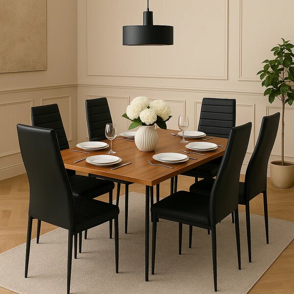 Gravil Dinning Table with 6 Person Ease Chair