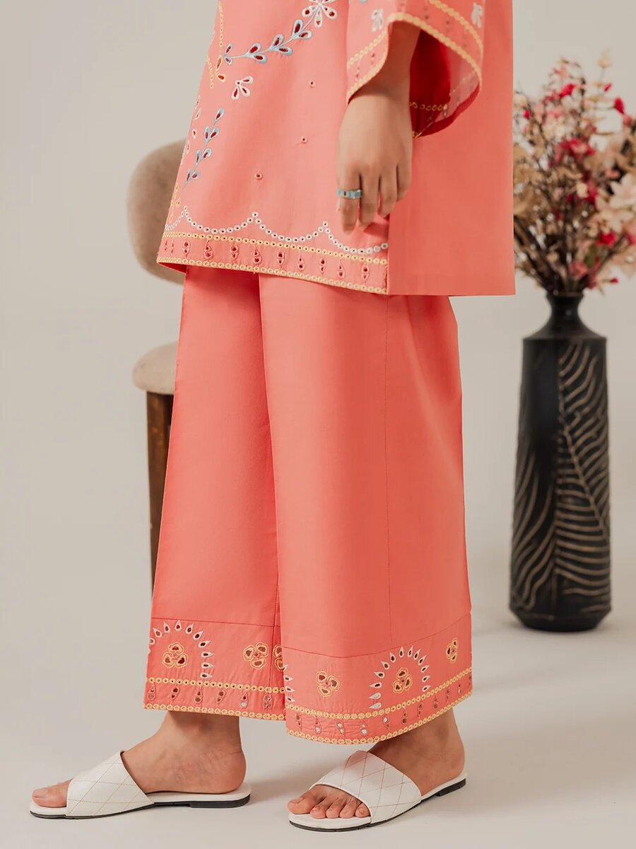 Coral- 2Pcs Embroidered Coord Set