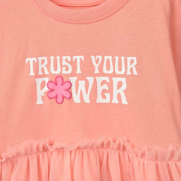 Girls Cotton Jersey Frock Trust your Power-ORANGE