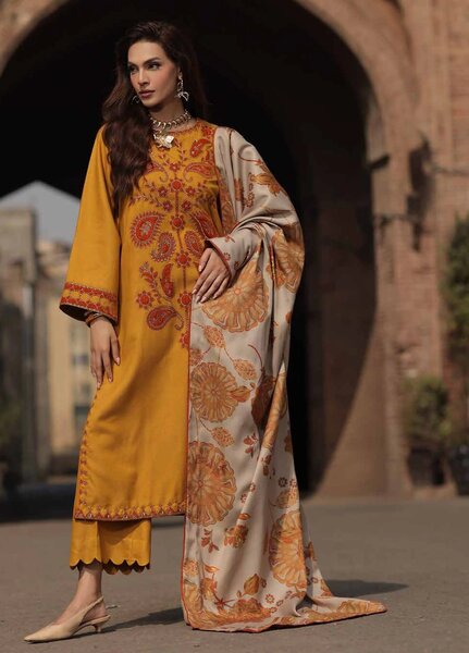 Signature by Charizma Unstitched Embroidered Leather Peach 3 Piece Suit CHR26USL CSL6-07 - Winter Collection