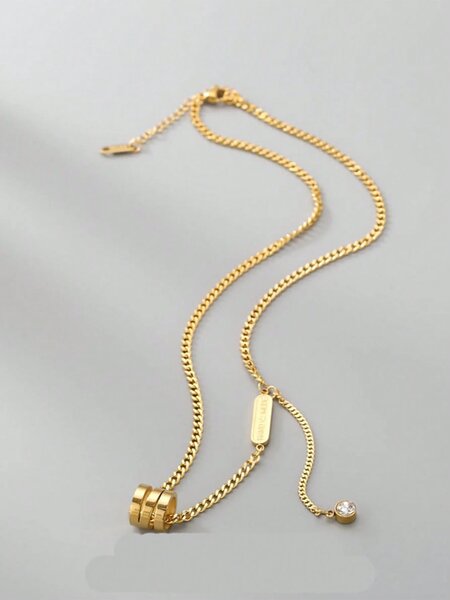 Shein - 1Pc Stainless Steel Fashionable New European And American Style Necklace For Women, Korean Simple Wild Forest Fringe Chain For Collarbone