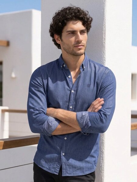 Mid Blue Button Down Denim Casual Shirt (CSD-042)