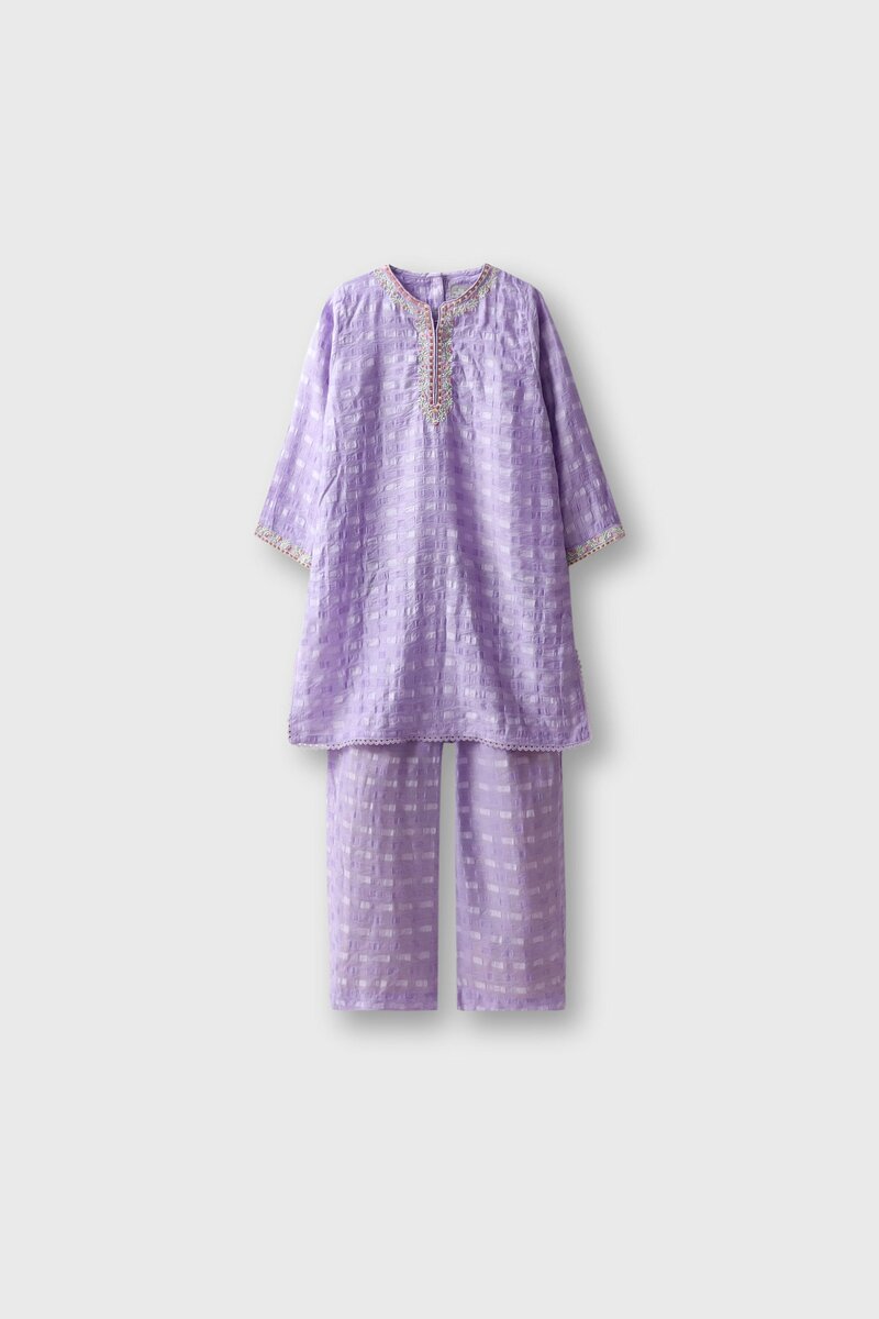 Lilac Embroidered Kurta Set - 2pc