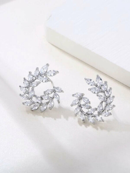 Shein - Cubic Zirconia Leaf Stud Earrings