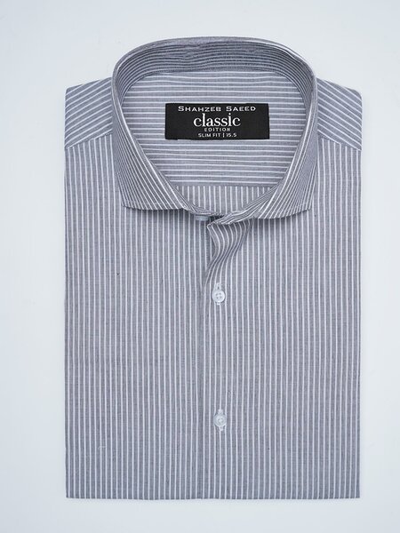 White & Black Striped, Classic Edition, Cutaway Collar Men’s Formal Shirt (FS-3083)