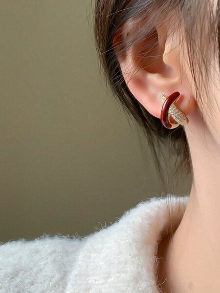 Shein - Korean Ins Style Red Cross 925 Sterling Silver Needle Stud Earrings With Unique Design, High-End Women's Earrings 2023