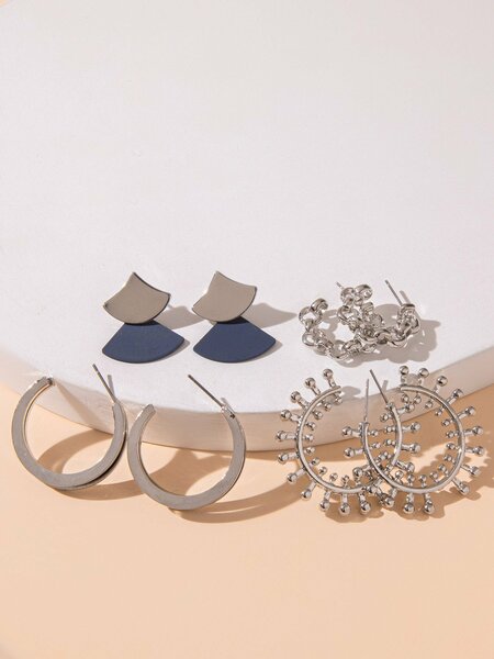 Shein - 4pairs Color Block Geo Drop Earrings