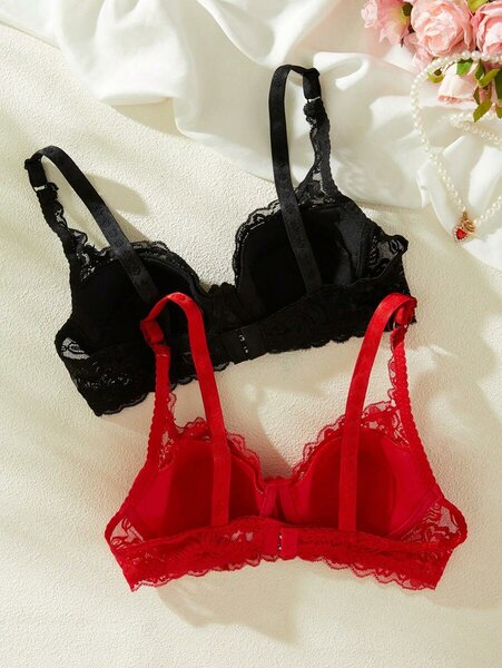 Shein - Wired Bra with Floral Accents 2 Pack