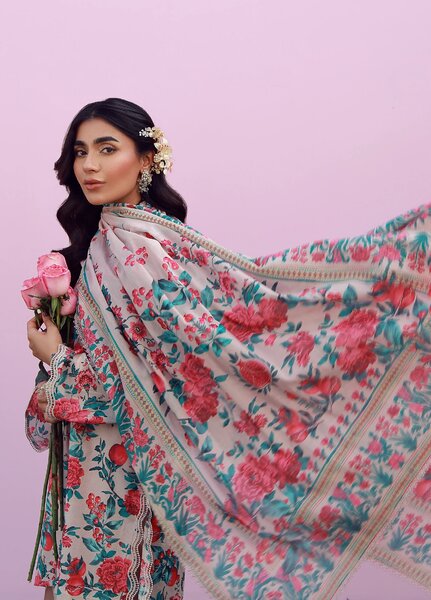 Mirha by Sahar Unstitched Printed Lawn 3 Piece Suit SS1-26-16 Ivory Bloom - Summer Collection