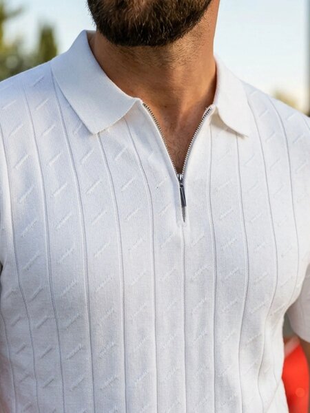 White Knitted Zipper Polo (SKZP-070)
