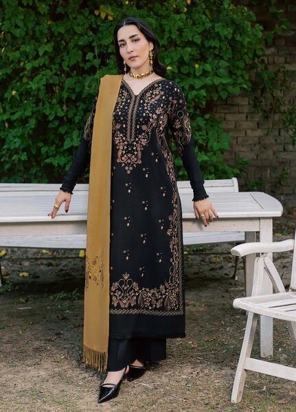 Pashmina Shawl by Nureh Unstitched Embroidered Leather Peach 3 Piece Suit NU26UPS NE-295 - Winter Collection
