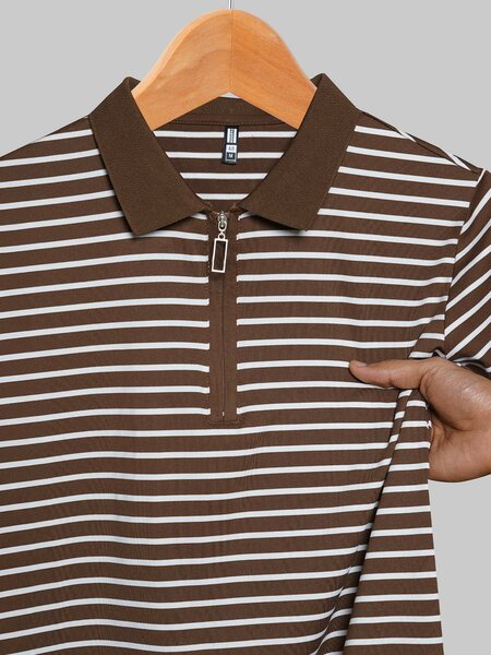 Golden Brown & White Yarn Dyed Polo T-Shirt (POLO-1257)