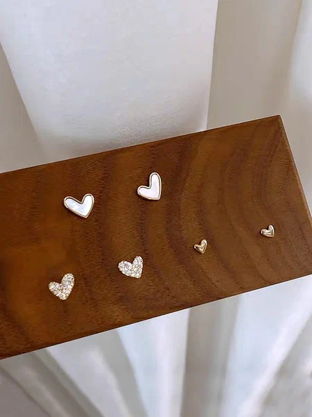 Shein - 3pairs/set Fashionable Simple Delicate Heart Shape Rhinestone Decor Women's Stud Earrings