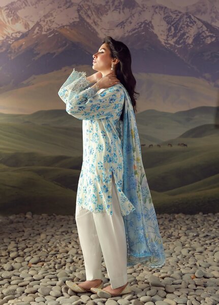 Sahar Unstitched Printed Lawn 3 Piece Suit Azure Jardin - Eid Collection