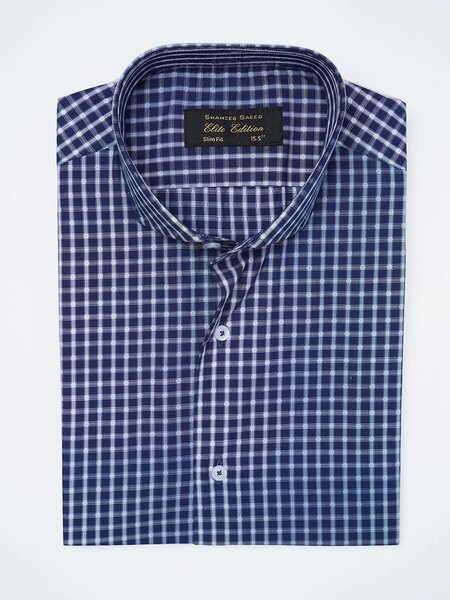 Navy Blue Checkered, Elite Edition, Cutaway Collar Men’s Formal Shirt (FS-2686)