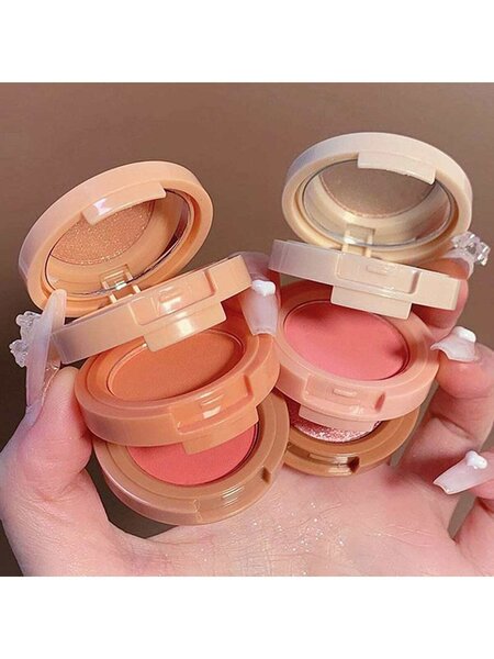Shein - 3-Color Highlighter & Blush Palette, Shimmer Long-Lasting Matte Blush With Mirror